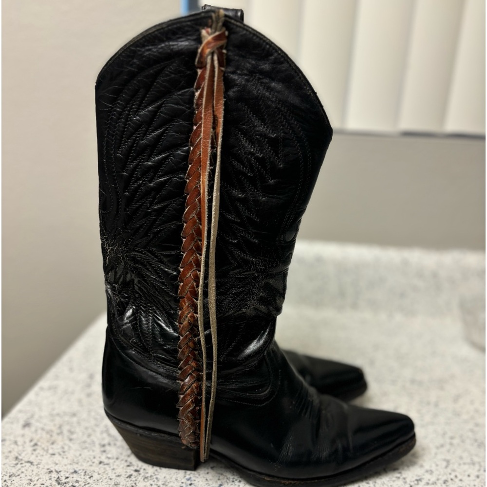 Lone Star Vintage Boots Black with brown braided tassels Size: 9-Men
